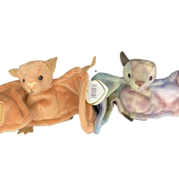 Ty Other - TY Beanie Babies Batty the Bat x 2 Tan & Tie Dye - Plush Stuffed Animal 4035